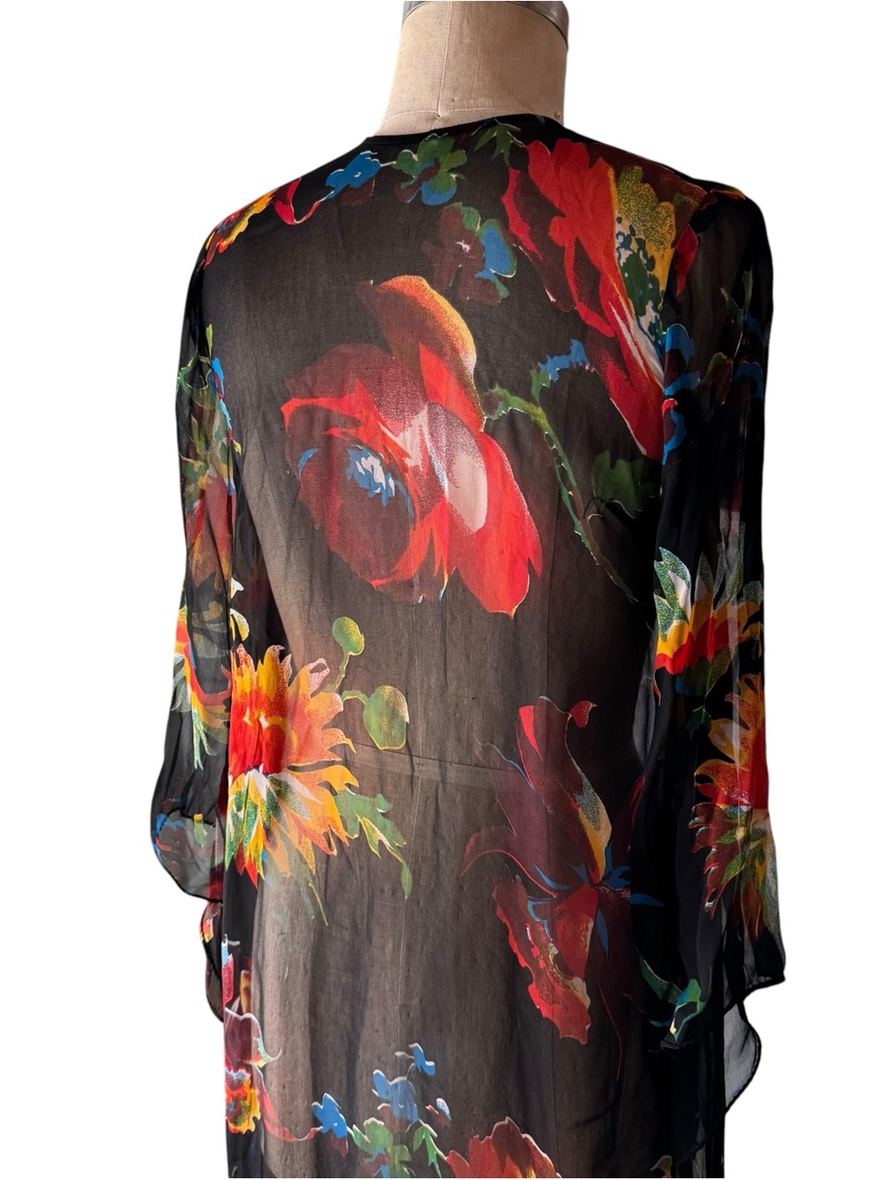 Vintage 70s Floral Patterned Sheer Chiffon Caftan Style Hostess Gown - Picture 7 of 8